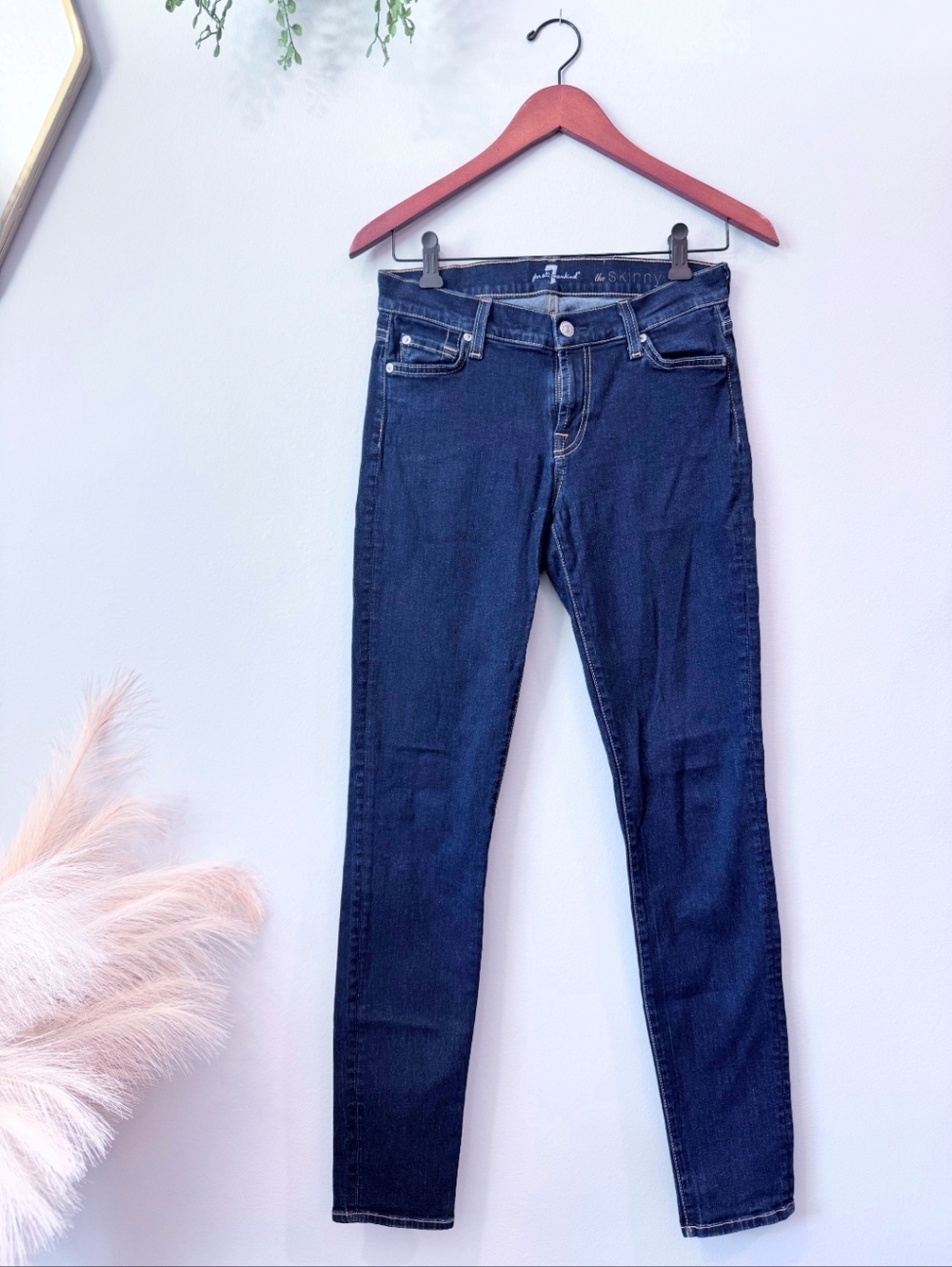 7 For All Mankind Women’s Dark Blue Stretch Skinny Jeans Sz 27